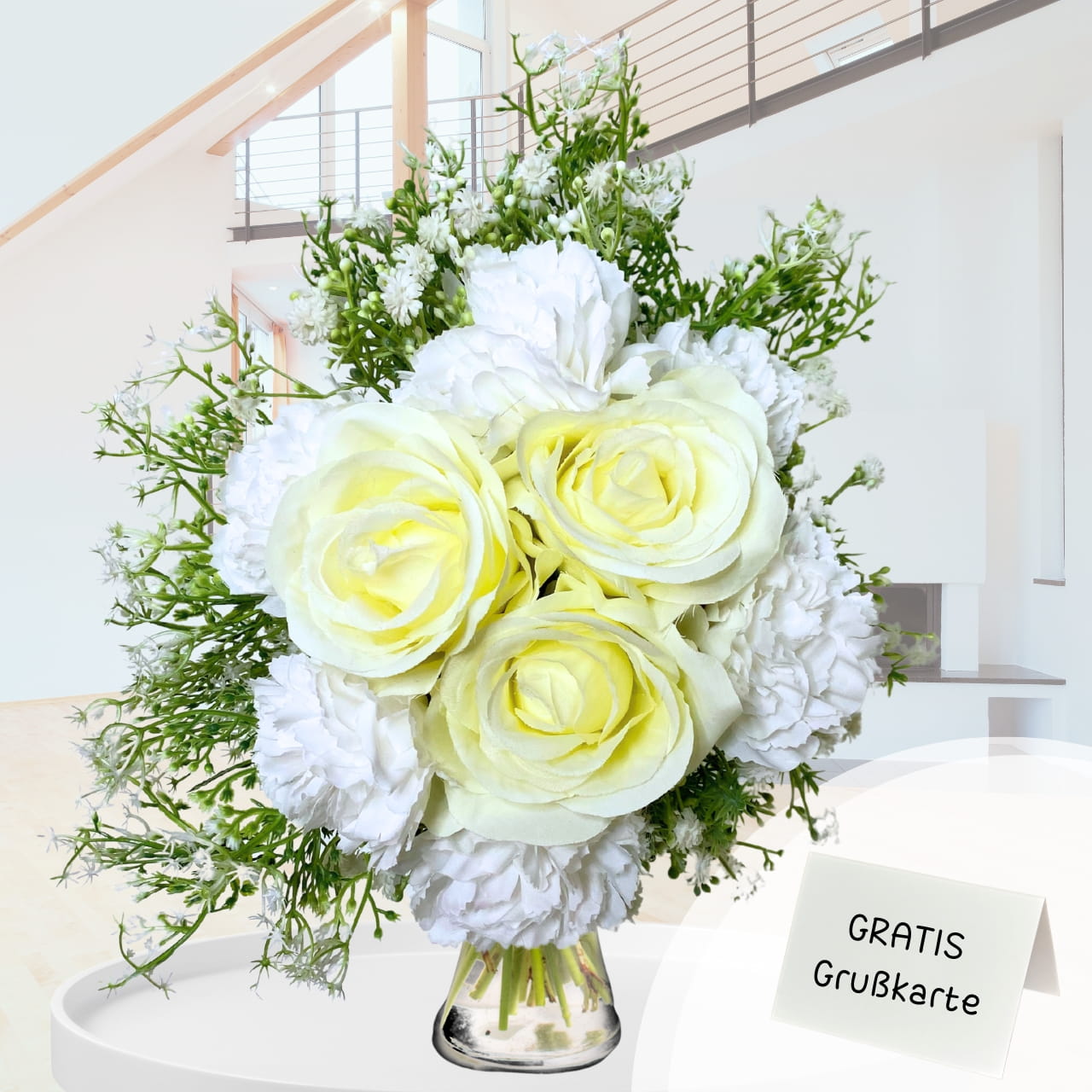Reine Harmonie: Bouquet aus Weißen Rosen und Chrysanthemen