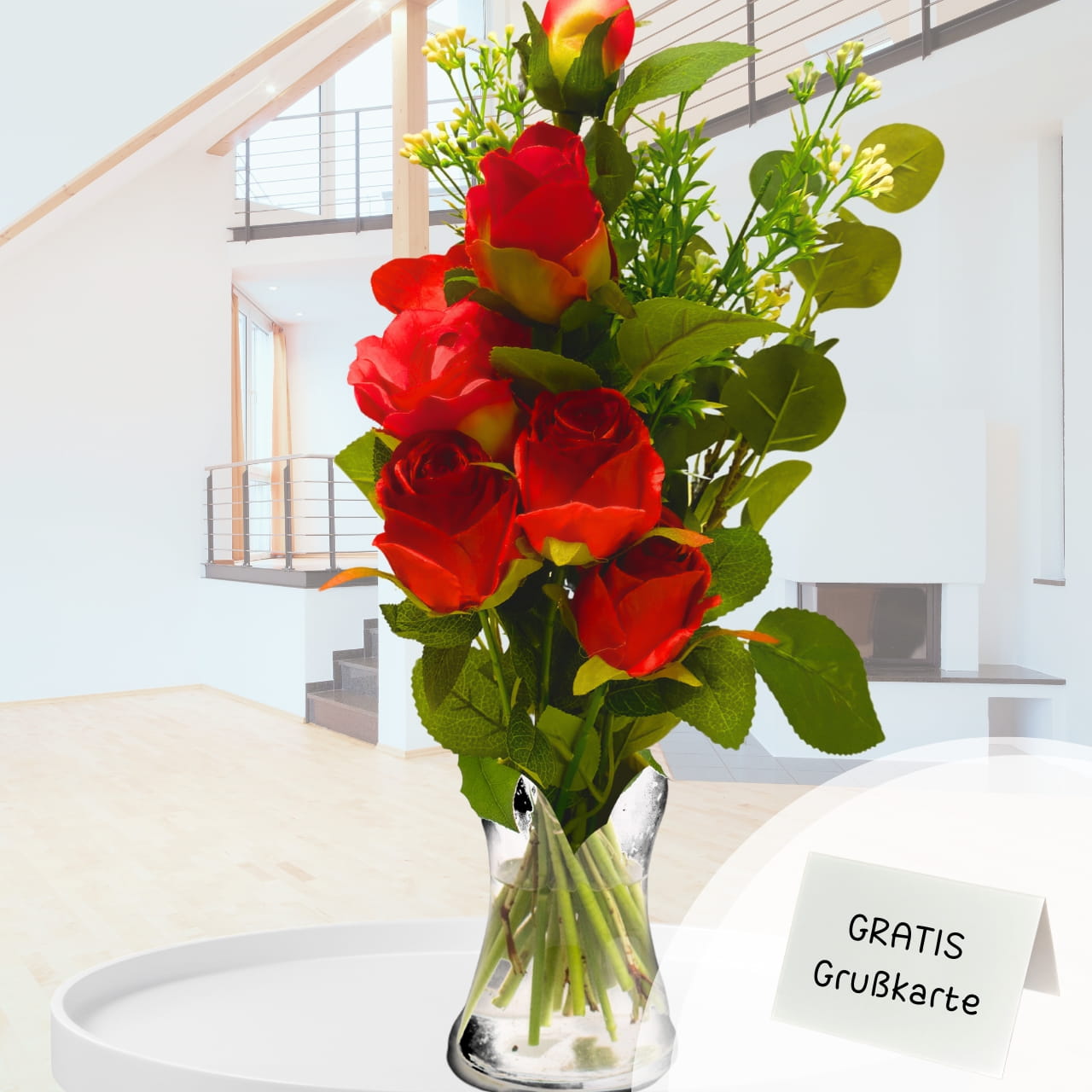 Eleganz in Rot - Rosen & Schleierkraut Bouquet Eleganz in Rot - Rosen & Schleierkraut Bouquet