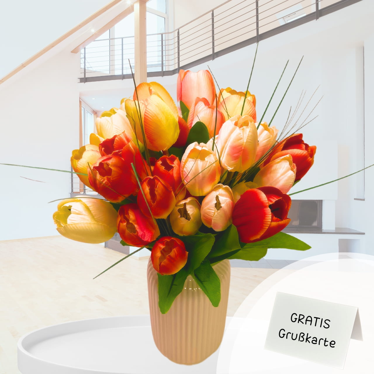 Farbenfroher Frühling: Bouquet aus 30 gemischten Tulpen Farbenfroher Frühling: Bouquet aus 30 gemischten Tulpen