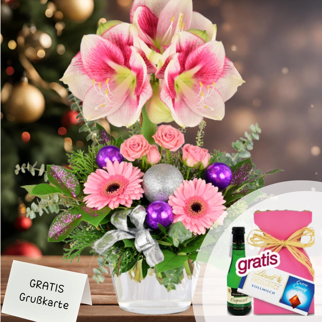Weihnachtsbote-mit-prachtiger-rot-gestreifter-Amaryllis Weihnachtsbote mit prächtiger rot gestreifter Amaryllis