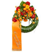 FlowersDeluxe-Trauerkranz-mit-Schleife-verschicken Mourning wreath with bow in orange