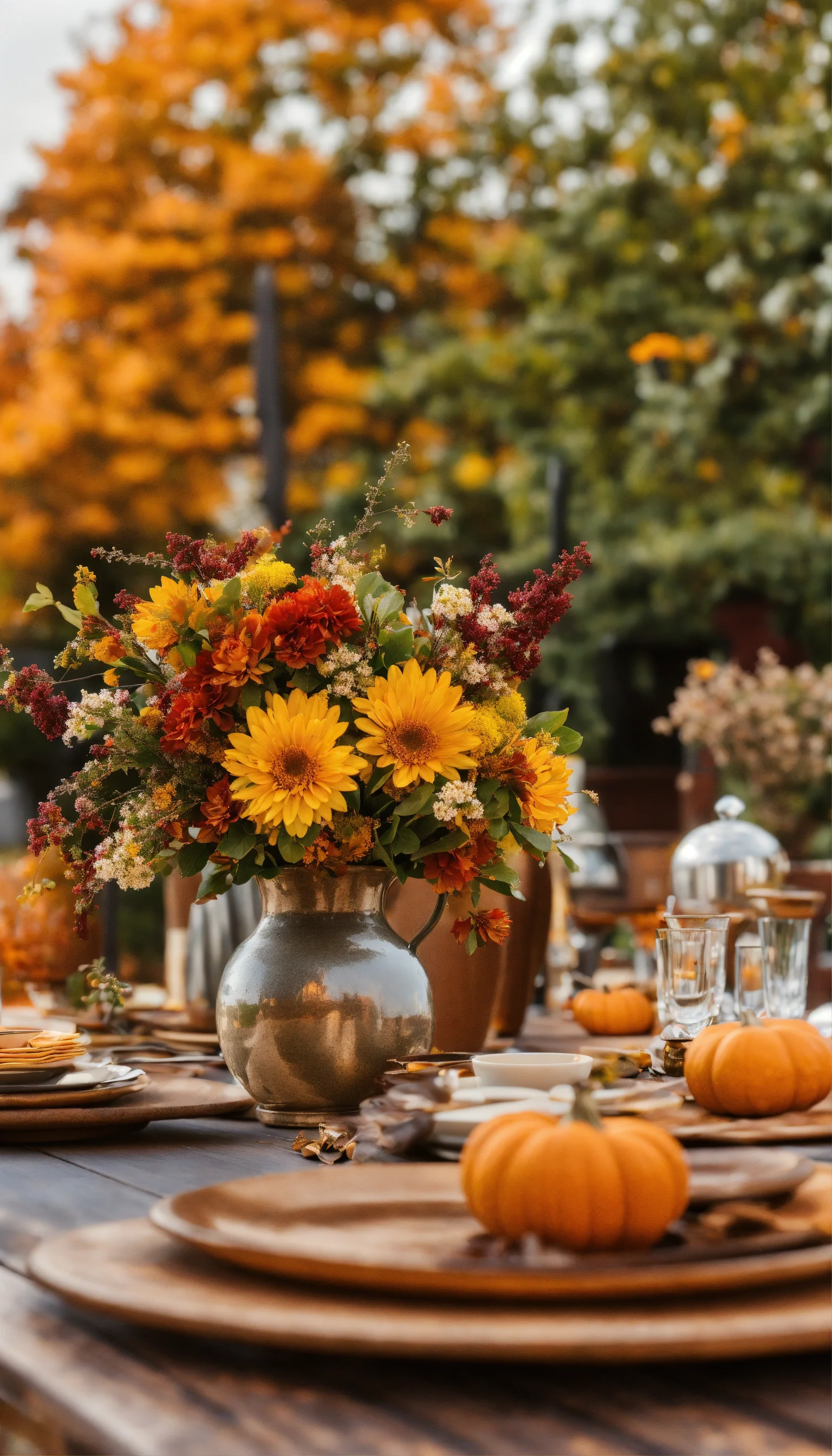 Herbstliche Tischdekorationen mit saisonalen Blumen