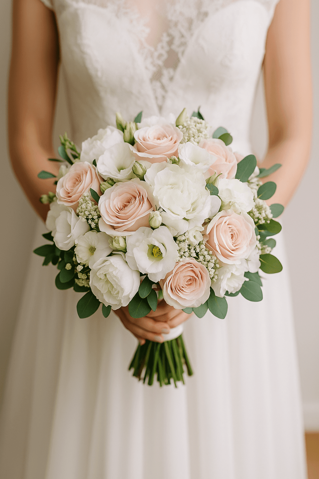 Brautstrauß Rosa Harmonie – moderner Rosenstrauß Moderner Brautstrauß in Rosa mit Rosen, Nelken und Schleierkraut