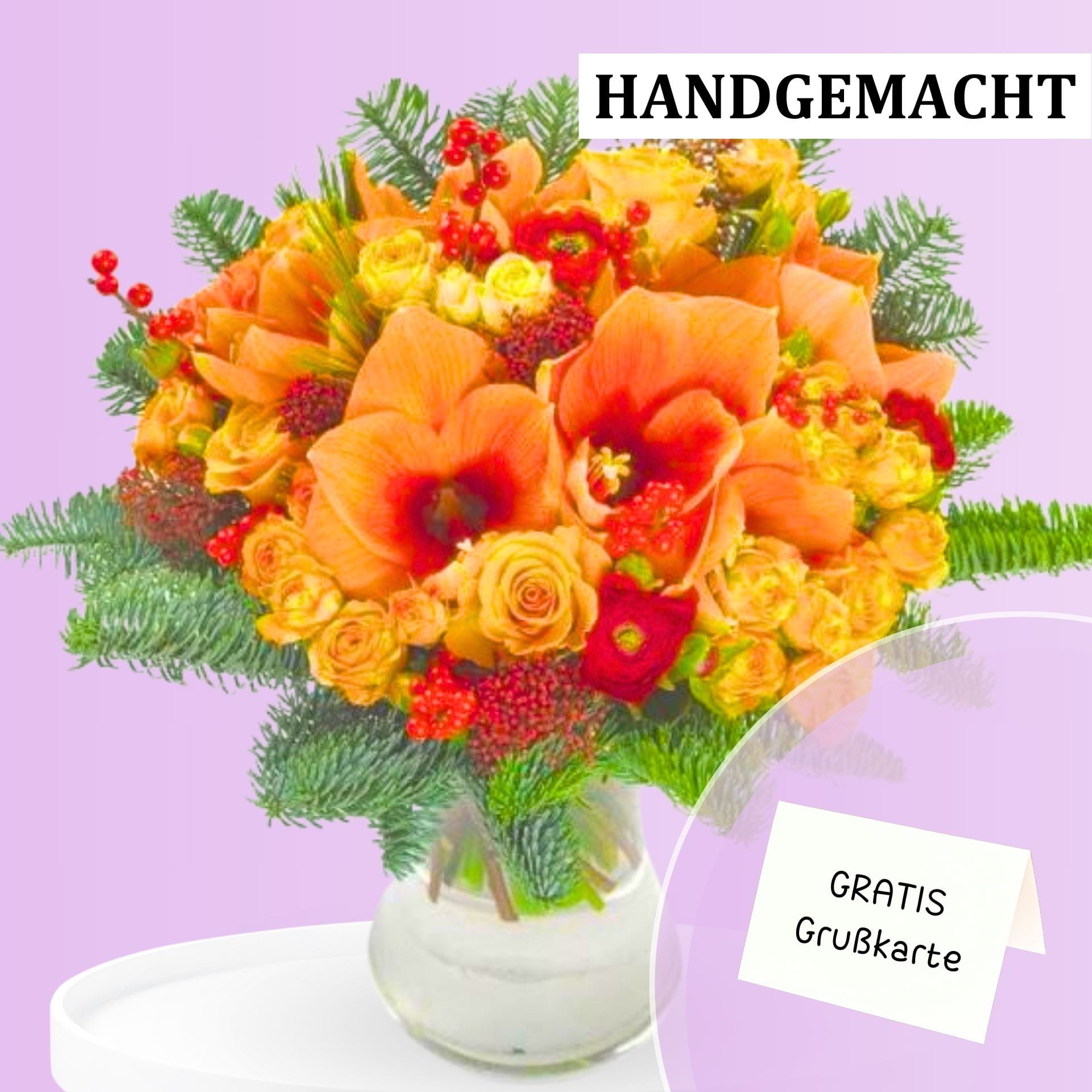 Amaryllisstrauß orange an Weihnachten verschenken Strauß mit Amaryllis in orange zur Weihnachtszeit verschenken