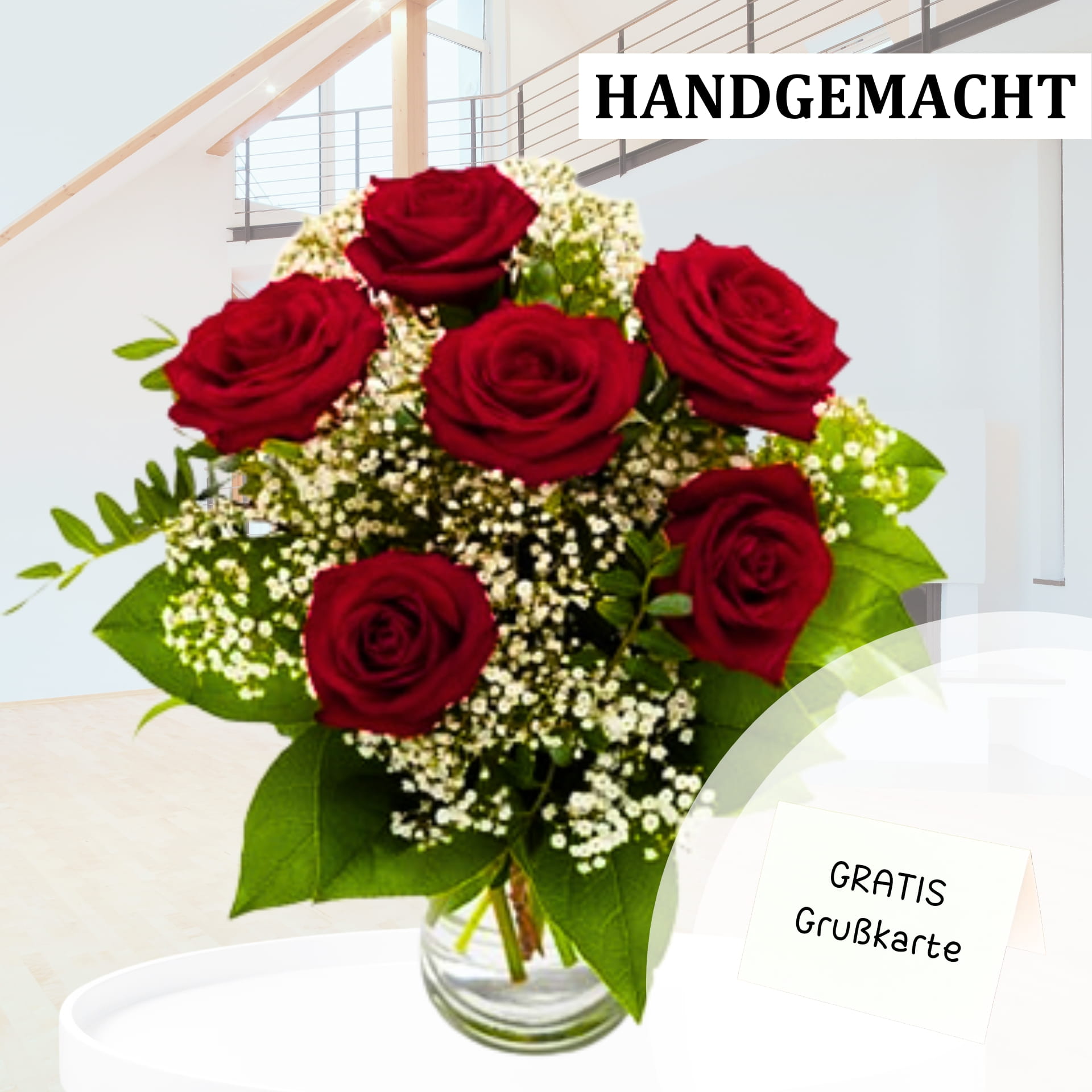 Rotes Liebesfeuer, Rosenstrauß in rot Rotes Liebesfeuer, Rosenstrauß in rot