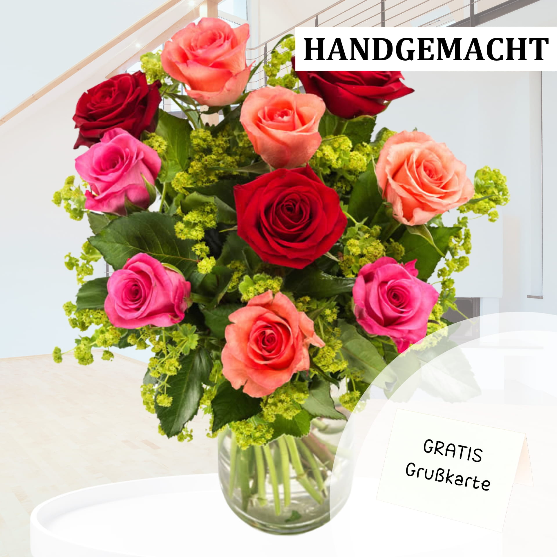 Blumenstrauß mit rosa Rosen, pinken Gerbera und mehr - ein herzliches Geschenk zum Muttertag!
