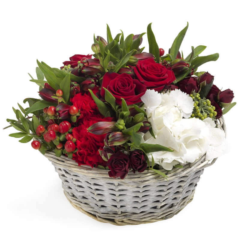 temparr10_74m Großes Gesteck aus Rosen und Nelken