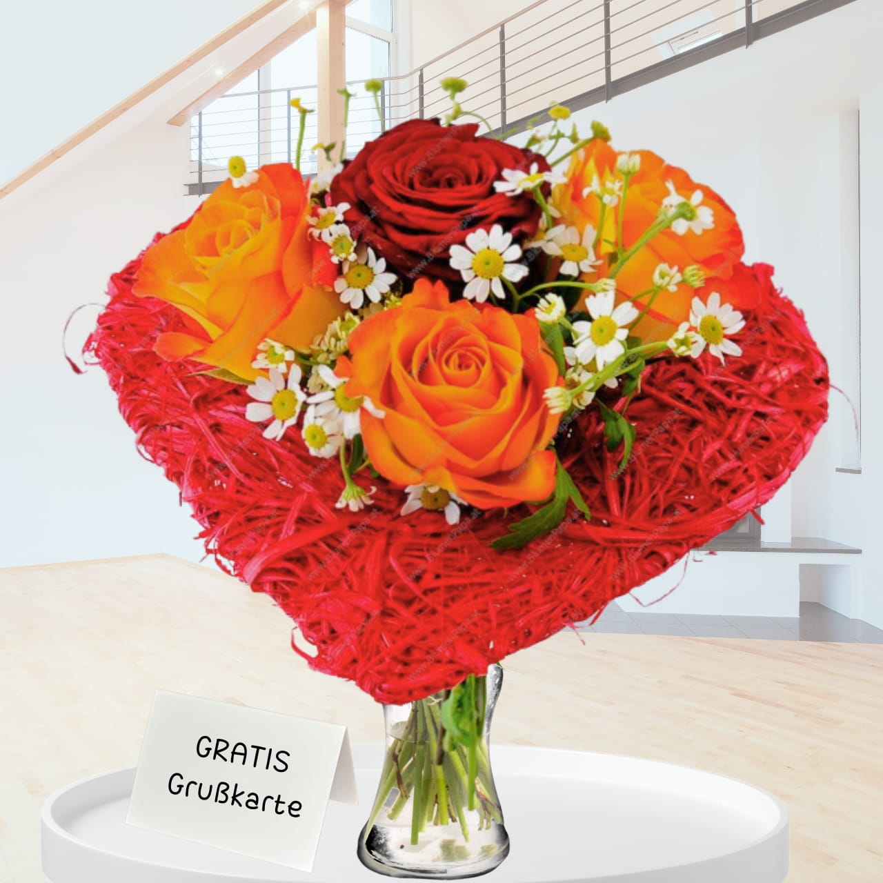 Blumenstrauss Valentin mit Rosen in Herzform verschicken