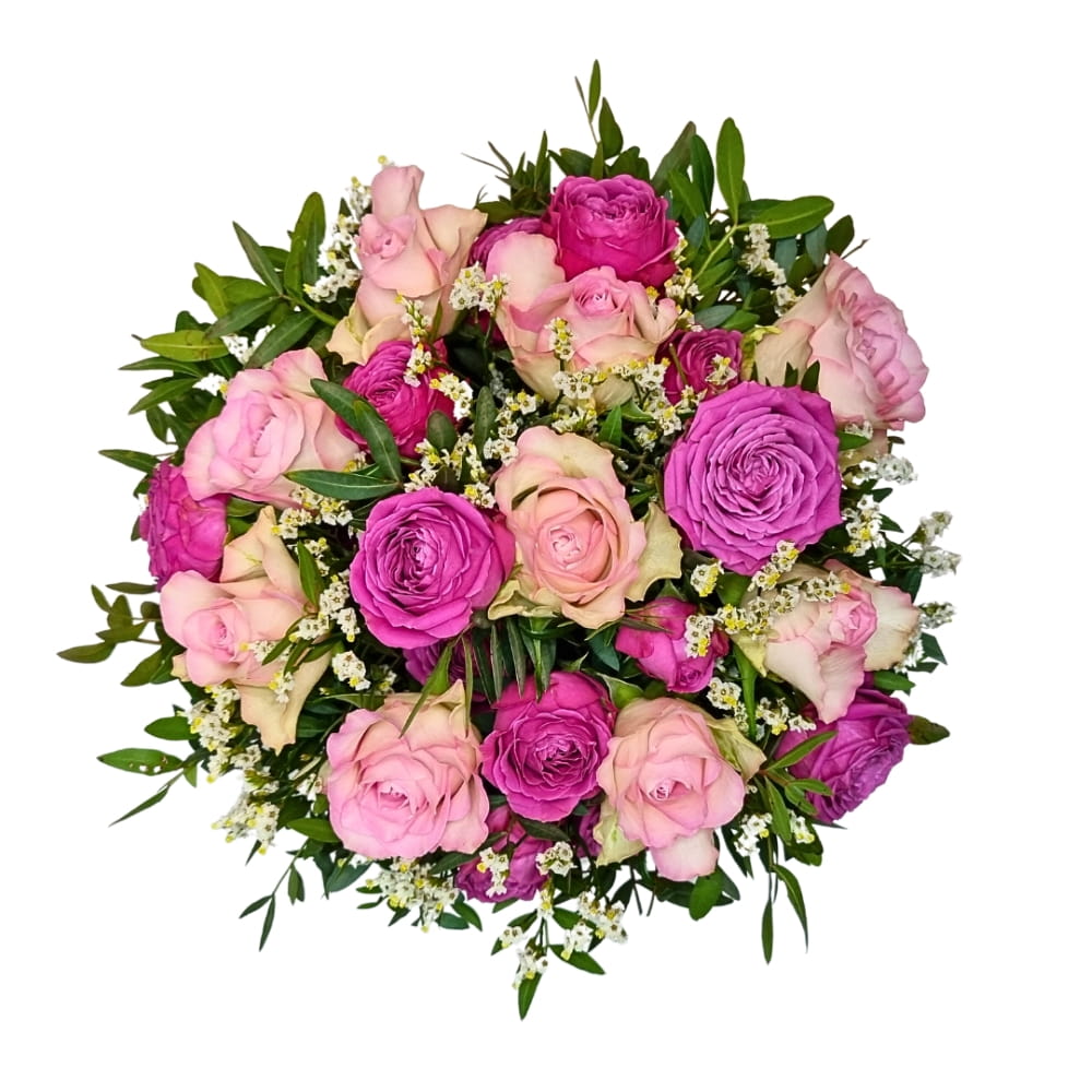 Blumenstrauss-Farbenfrohes-Gluck-jpg Rosenstrauß in pink, rosa und lachsfarben