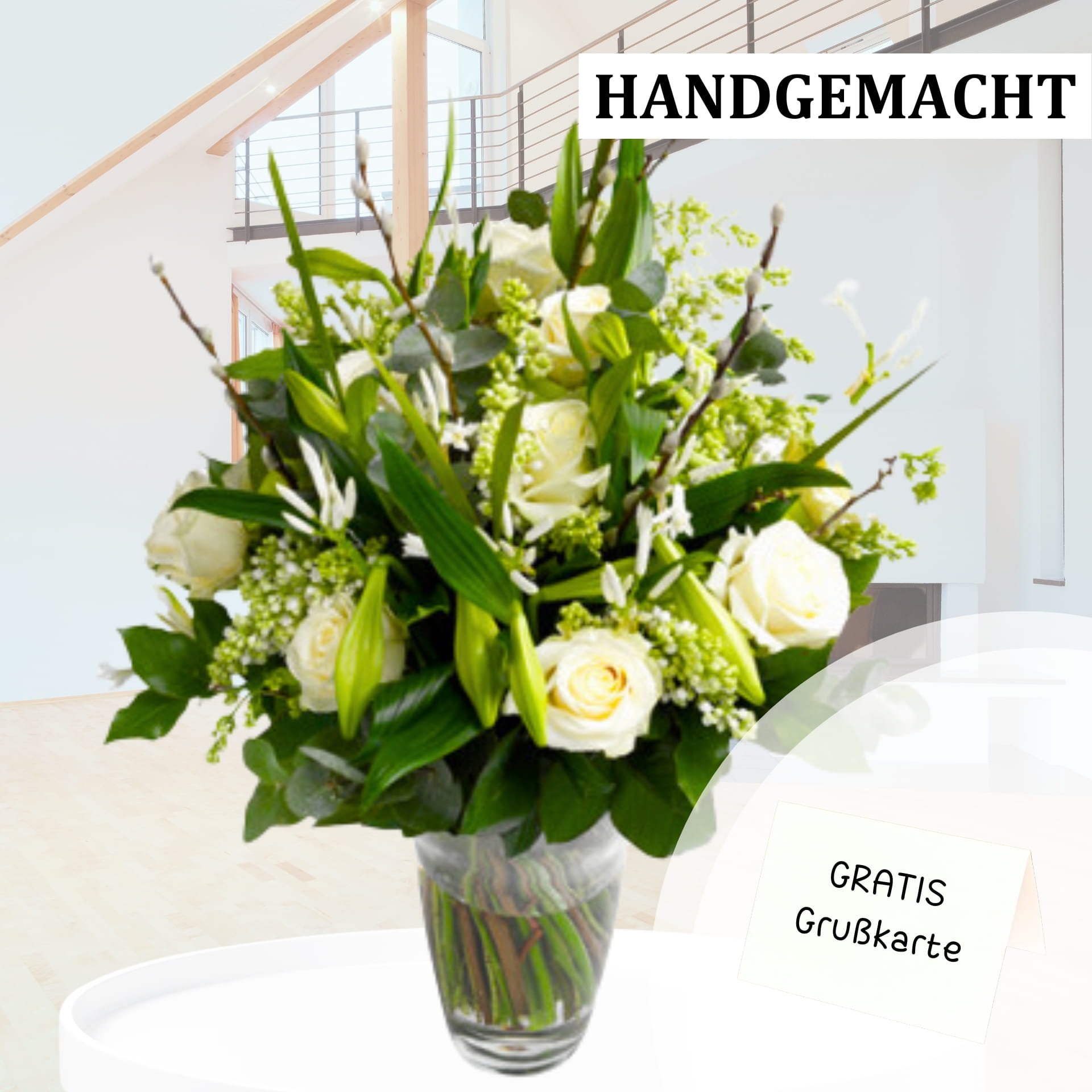 Blumenstrauß mit weißen Rosen versenden Weißer Blumenstrauß mit Rosen und Schleierkraut