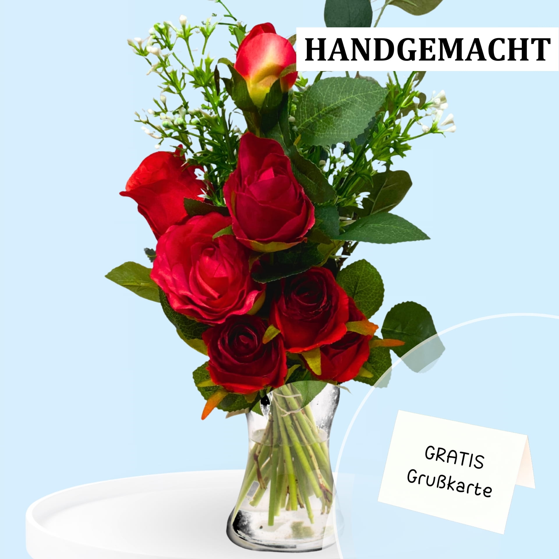 Eleganz in Rot - Rosen & Schleierkraut Bouquet Eleganz in Rot - Rosen & Schleierkraut Bouquet