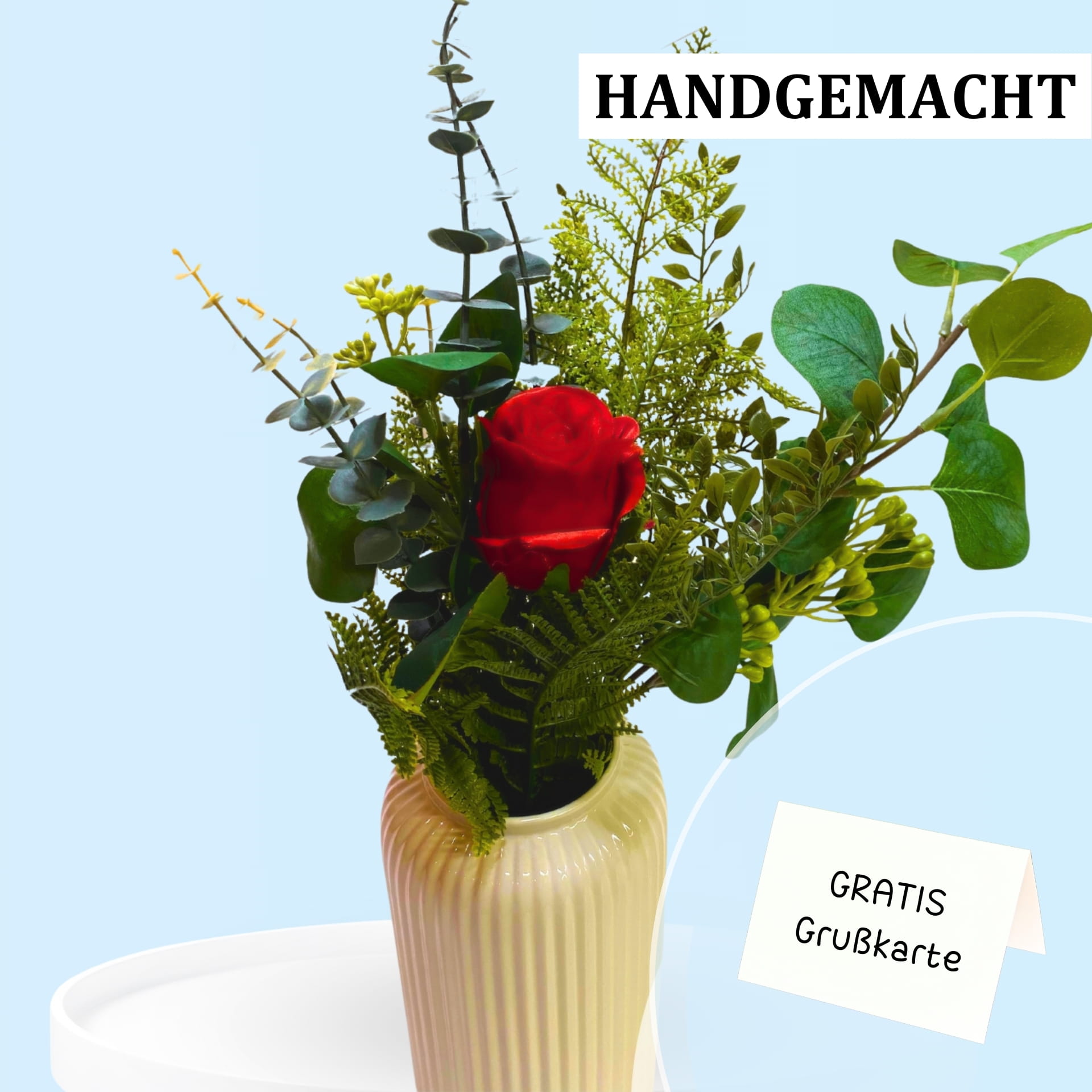 Rose in rot einzeln in Österreich verschicken Einzelne Rote Rose mit Beiwerk verschicken