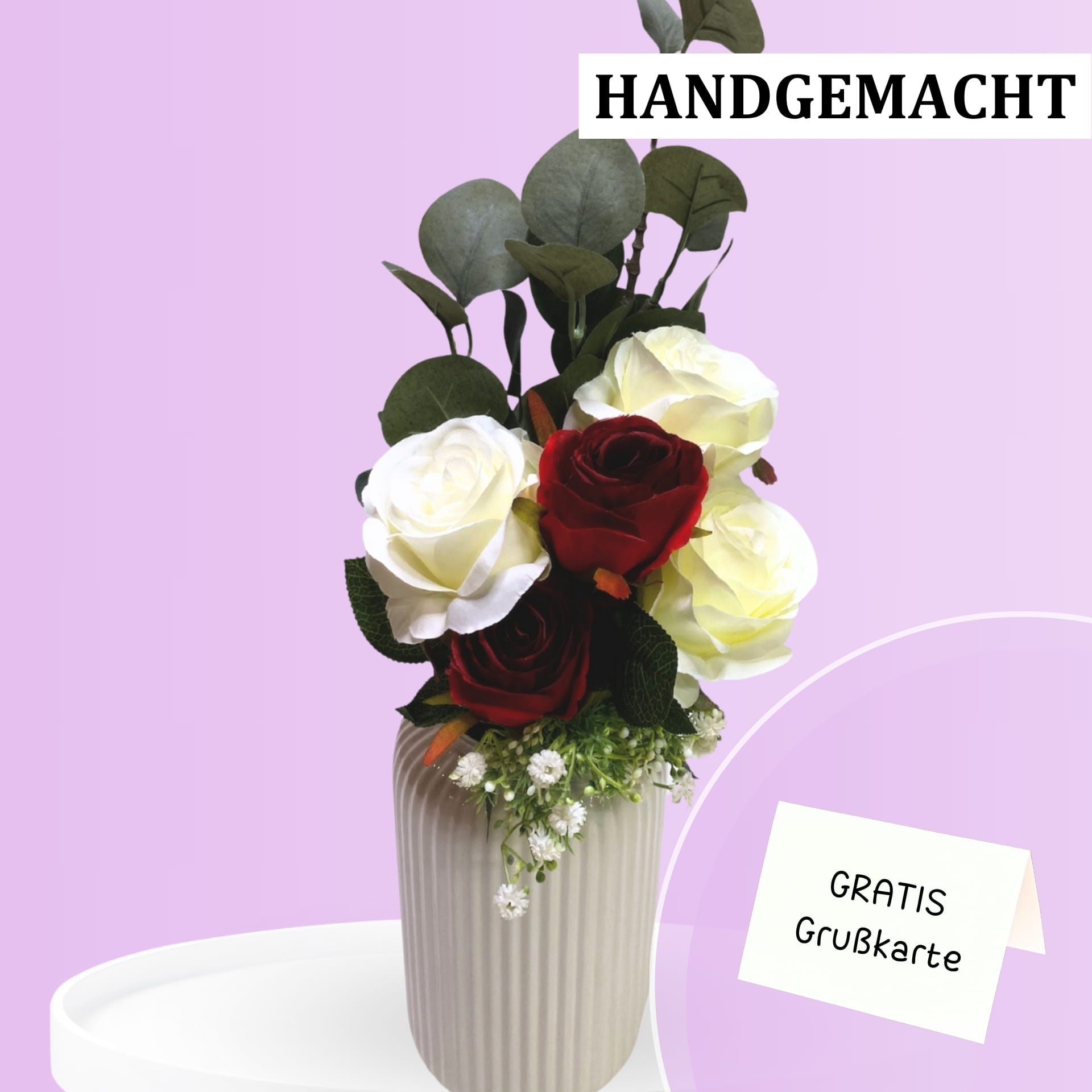 blumen versand österreich - FlowersDeluxe Rosenstrauß mit Rosen in rot und weiß kompakt gebunden