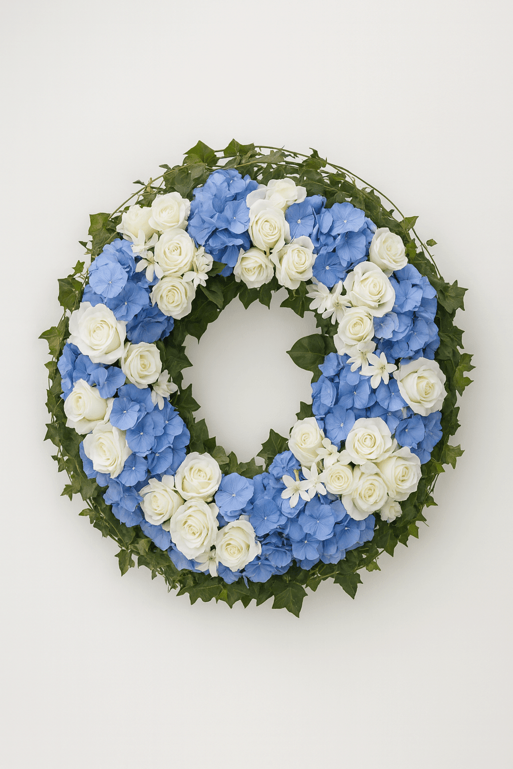 Funeral wreath in white and blue Funeral wreath in white and blue