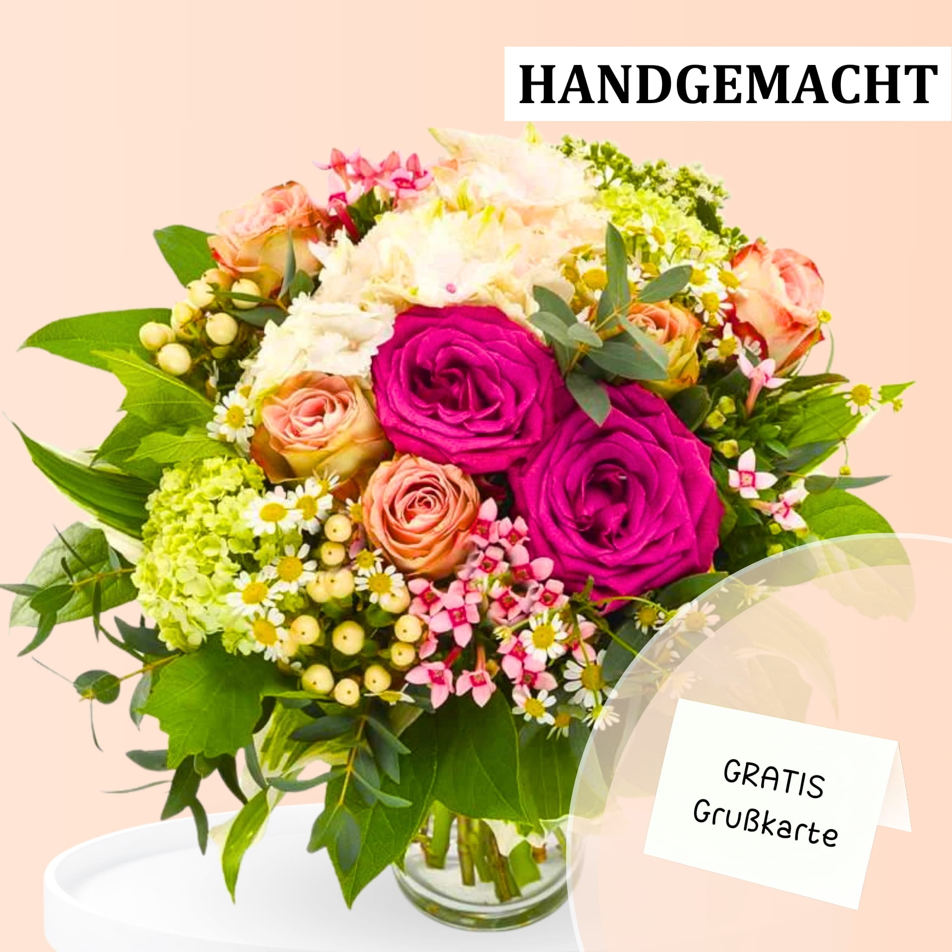 Blumenstrauß hier online versenden - FlowersDeluxe Ein Strauß Blumen mit einer handgemachten Karte, auf der dein gratis Grußtext steht.