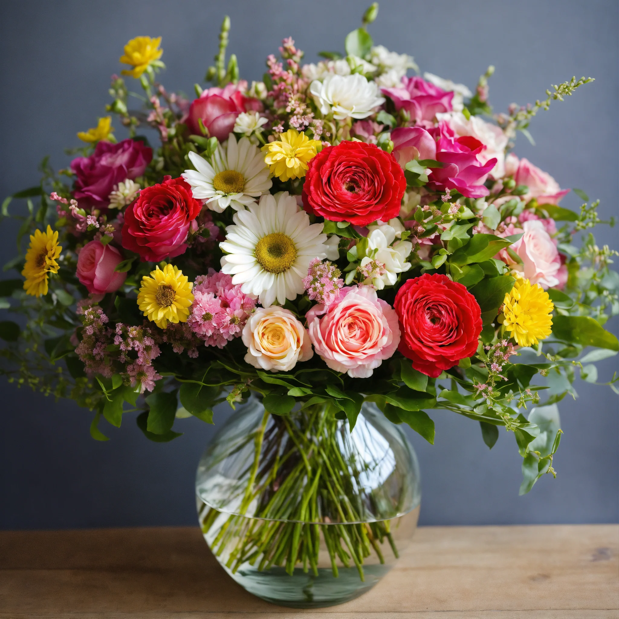 A photo of a beautiful arrangement of flowers in a