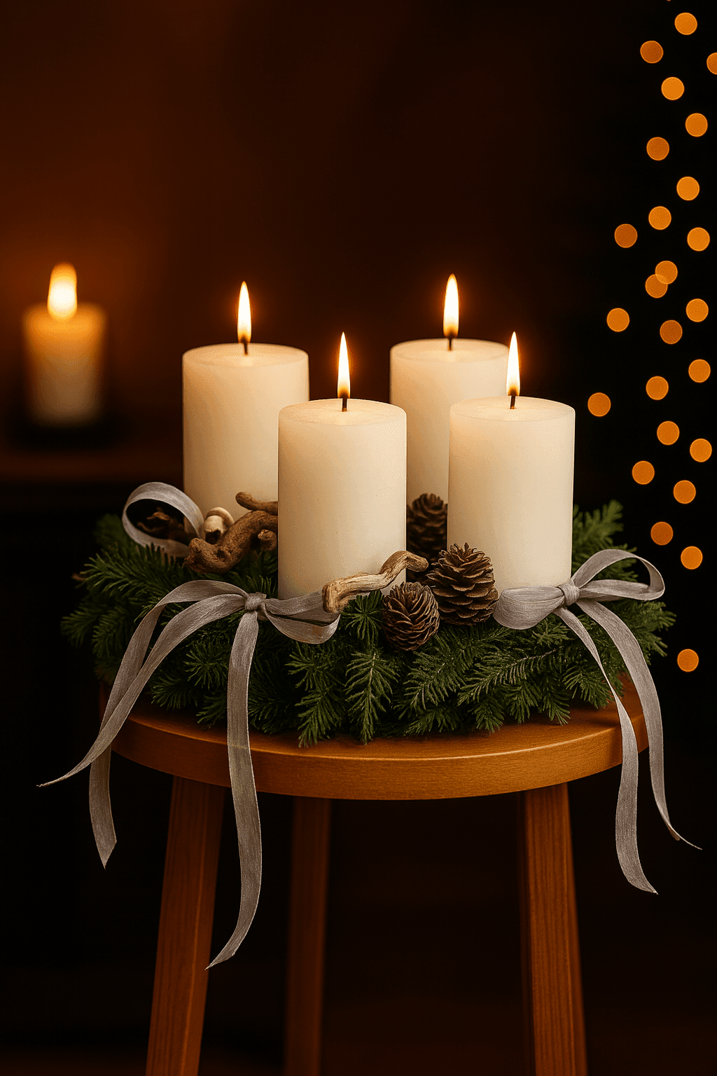 Winterzauber Adventskranz – mit weißen Kerzen Winterzauber Adventskranz – mit weißen Kerzen