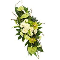 Order funeral flower arrangement in white